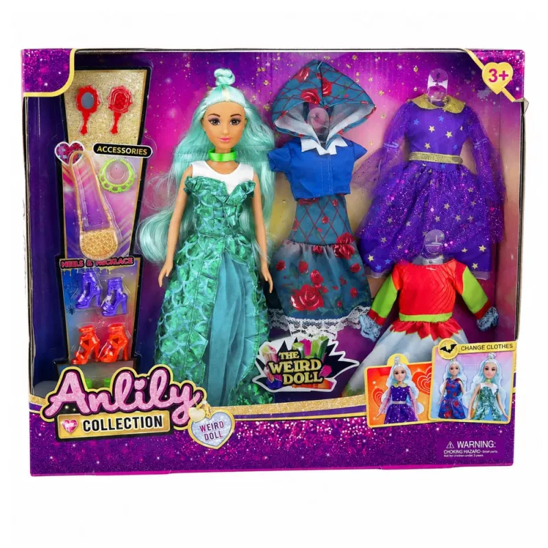 LEAN TOYS Anlily Weird Doll mit Fantasy-Kostümen, Kleidern, Accessoires, Schuhen
