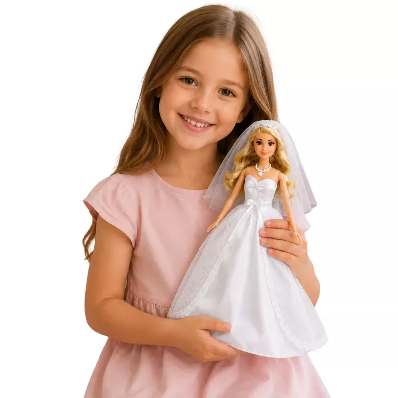 LEAN TOYS Anlily Brautpuppe im weißen Hochzeitskleid mit Spitzenaccessoires-Set