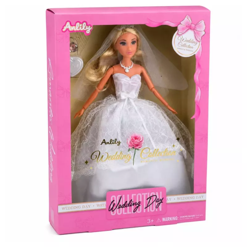 LEAN TOYS Anlily Brautpuppe im weißen Hochzeitskleid mit Spitzenaccessoires-Set