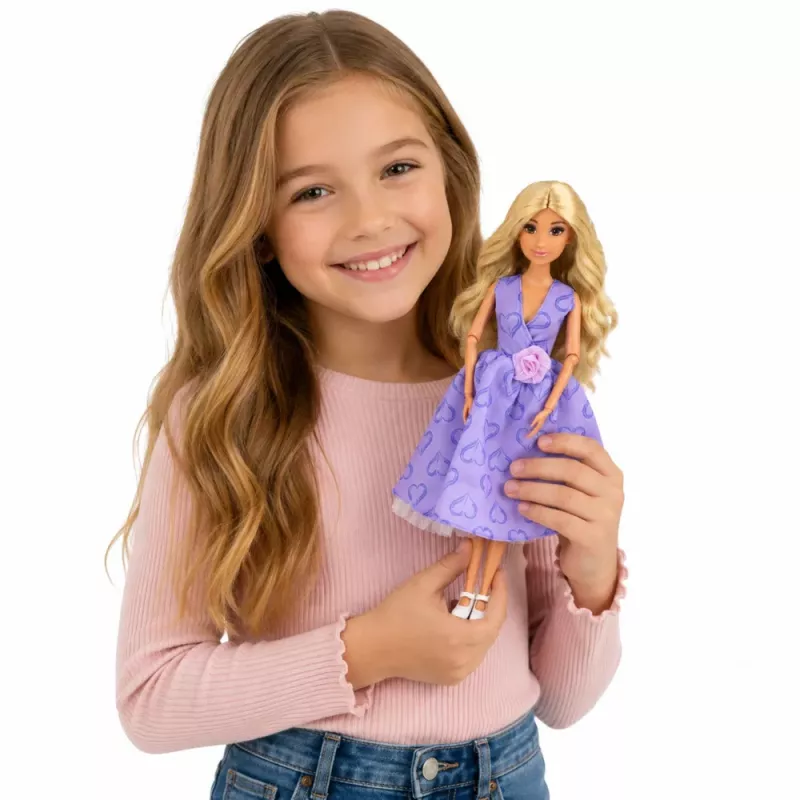 LEAN TOYS Anlily Fashion Doll in Purple Dress with Hearts and Purse Accessories Set