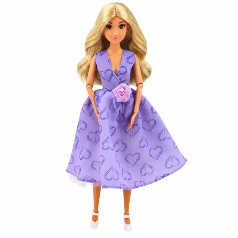 LEAN TOYS Anlily Fashion Doll in Purple Dress with Hearts and Purse Accessories Set
