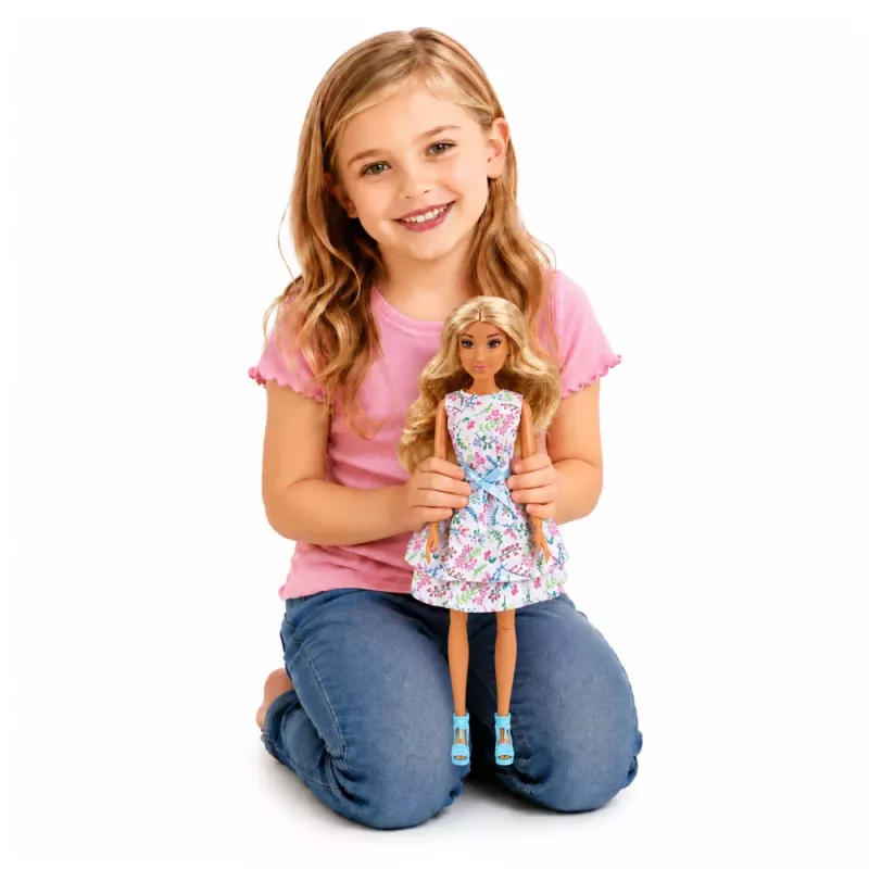 LEAN TOYS Anlily Puppe mit Hund, Blumenkleid, Tasche, Snacks, Zubehör-Set