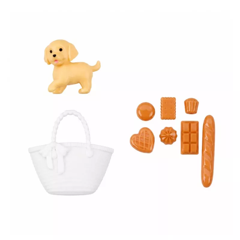 LEAN TOYS Anlily Puppe mit Hund, Blumenkleid, Tasche, Snacks, Zubehör-Set