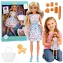 LEAN TOYS Anlily Puppe mit Hund, Blumenkleid, Tasche, Snacks, Zubehör-Set