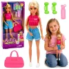 LEAN TOYS Anlily Puppe im Sportoutfit mit Hanteln, Wasserflasche, Tasche, Zubehörset