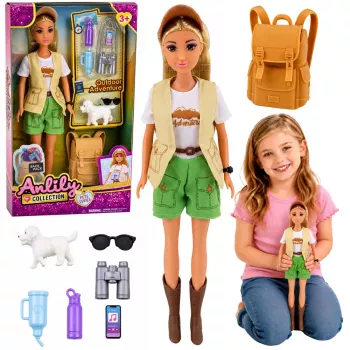 LEAN TOYS Anlily Traveler Puppe mit Hund und Rucksack-Zubehör-Set