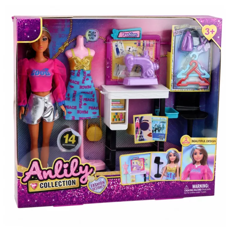 LEAN TOYS Anlily Puppe Modedesigner Kleider Nähmaschine Möbel Schaufensterpuppe