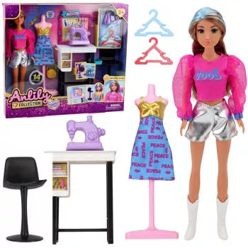 LEAN TOYS Anlily Puppe Modedesigner Kleider Nähmaschine Möbel Schaufensterpuppe