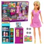 LEAN TOYS Anlily Puppe mit Supermarkt-Kasse, Einkaufswagen und Kinderwagen Set