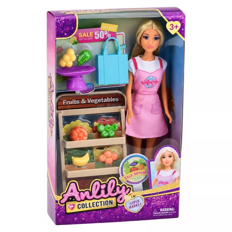 LEAN TOYS Anlily Puppe Gemüse- und Obstverkäufer Shop Zubehör Set