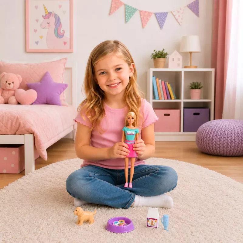 LEAN TOYS Anlily Puppe mit Haustier Hund Zubehör Bett-Set
