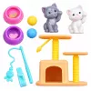 LEAN TOYS Anlily Puppe mit Kätzchen Kratzbaum Katzenzubehör Näpfe Spielzeug Set