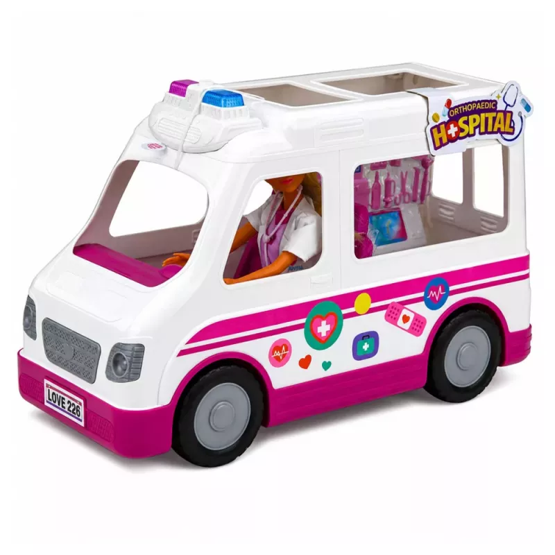 LEAN TOYS Anlily Puppe Doktor im Krankenwagen Medizinisches Zubehör Set