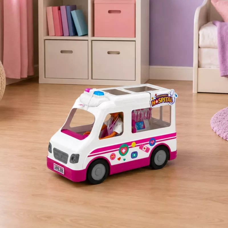 LEAN TOYS Anlily Puppe Doktor im Krankenwagen Medizinisches Zubehör Set