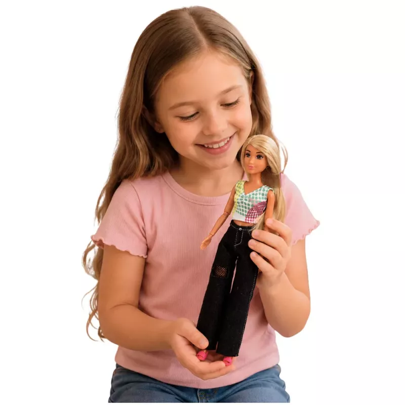 LEAN TOYS Anlily Fashion Doll in Dark Jeans, Colorful Top, Blonde Hair