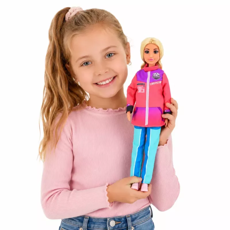 LEAN TOYS Anlily Puppe Wintersport Set Ski Snowboard Schneemobil Kleidung