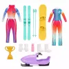 LEAN TOYS Anlily Puppe Wintersport Set Ski Snowboard Schneemobil Kleidung