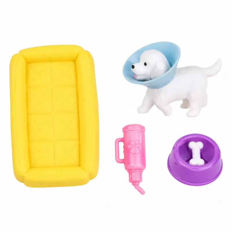 LEAN TOYS Anlily Puppe mit weißem Hund im Halsband, Bett und Zubehör-Set