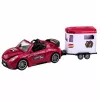 LEAN TOYS Burgunderrotes Cabrio mit Pferdeanhänger, Türen zum Öffnen, Set 1:24 Die-Cast