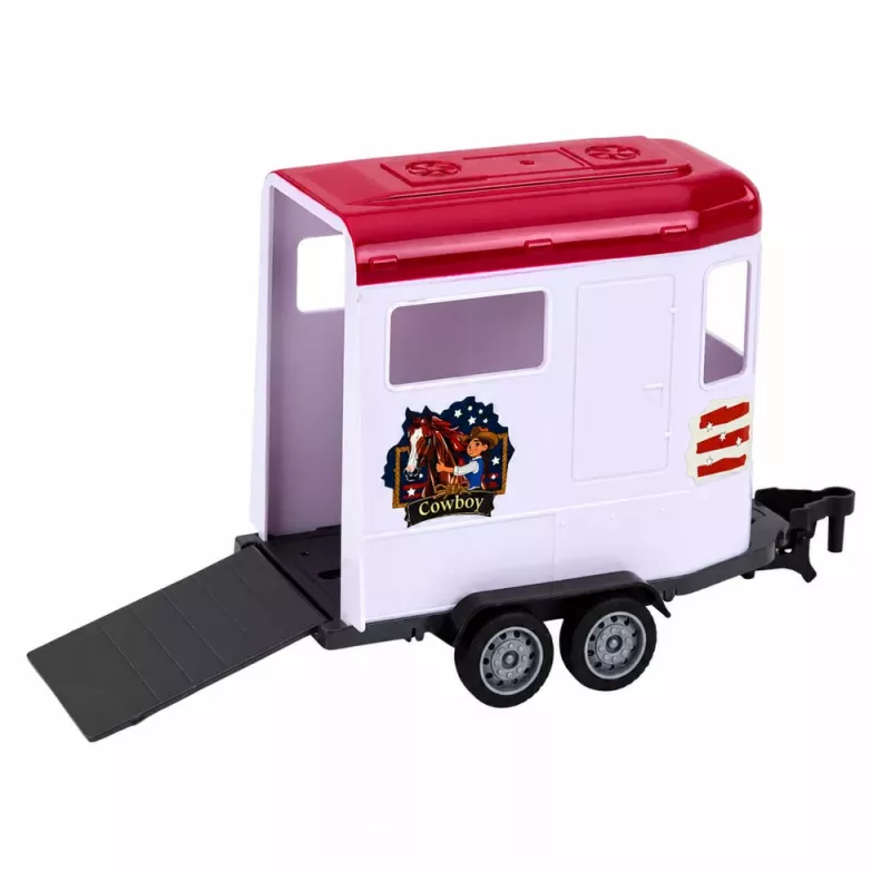 LEAN TOYS Burgunderrotes Cabrio mit Pferdeanhänger, Türen zum Öffnen, Set 1:24 Die-Cast