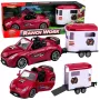 LEAN TOYS Burgunderrotes Cabrio mit Pferdeanhänger, Türen zum Öffnen, Set 1:24 Die-Cast