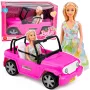 LEAN TOYS Bella Puppe im bunten Kleid mit rosa Cabrio-Set