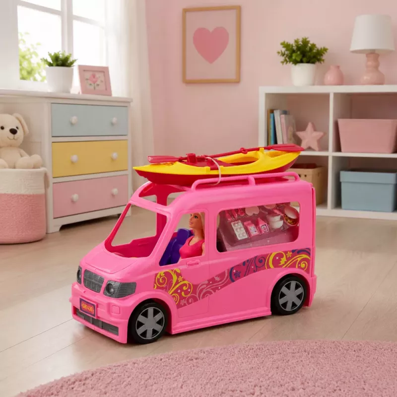 LEAN TOYS Traveler Doll mit Camper und Kajak-Zubehör, Licht- und Soundeffekte, Set