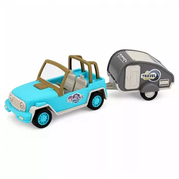 LEAN TOYS Geländewagen mit Wohnwagen Sounds Blue Tourist Set