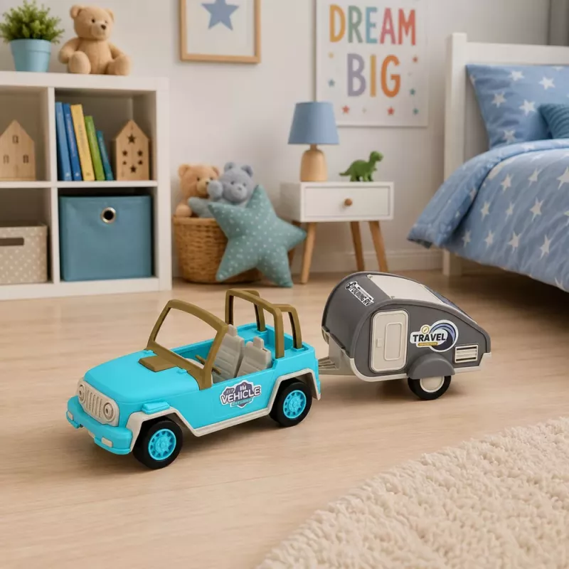 LEAN TOYS Geländewagen mit Wohnwagen Sounds Blue Tourist Set