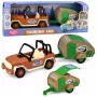 LEAN TOYS Geländewagen mit Wohnwagen Sounds Grün und Braun Tourist Set