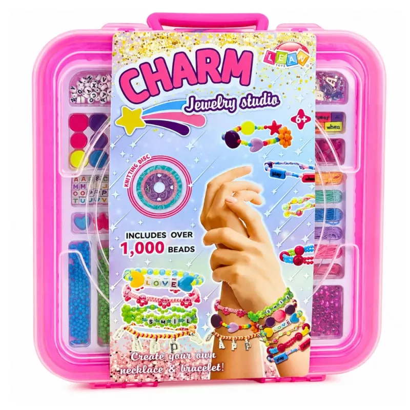 LEAN TOYS Schmuckherstellungsset im Koffer - 1000 Teile Perlen, Anhänger, Buchstaben