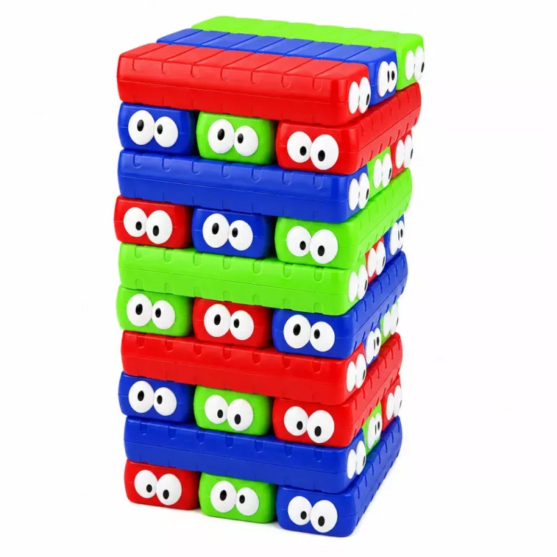 LEAN TOYS Geschicklichkeitsspiel Turm aus Blöcken mit Augenwürfel Bunt 30 Stk.