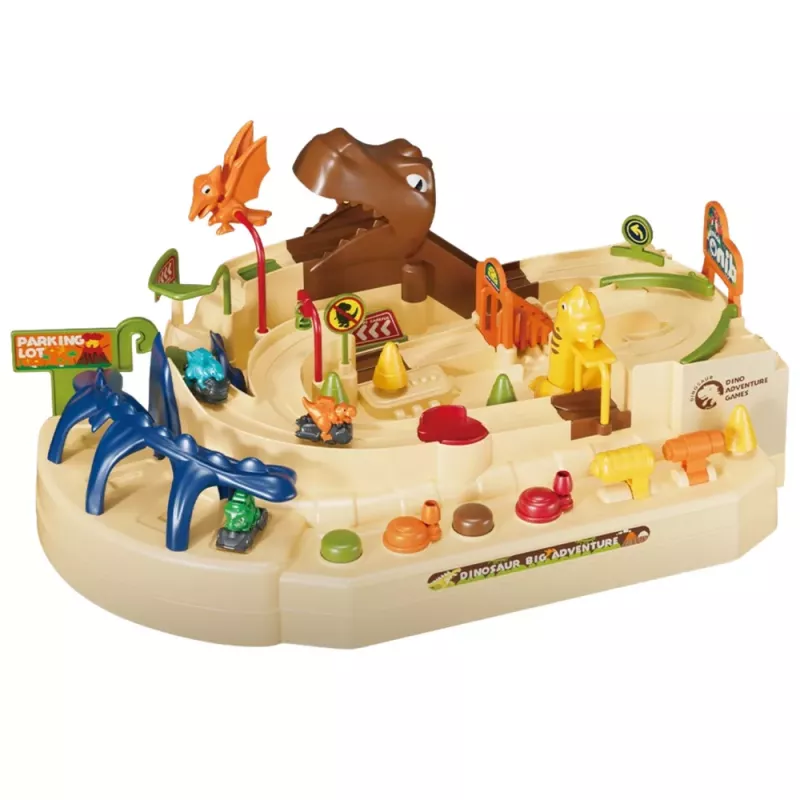 LEAN TOYS Interaktive manuelle Arcade-Bahn mit Dinosauriern 8 Herausforderungen Fahrzeuge