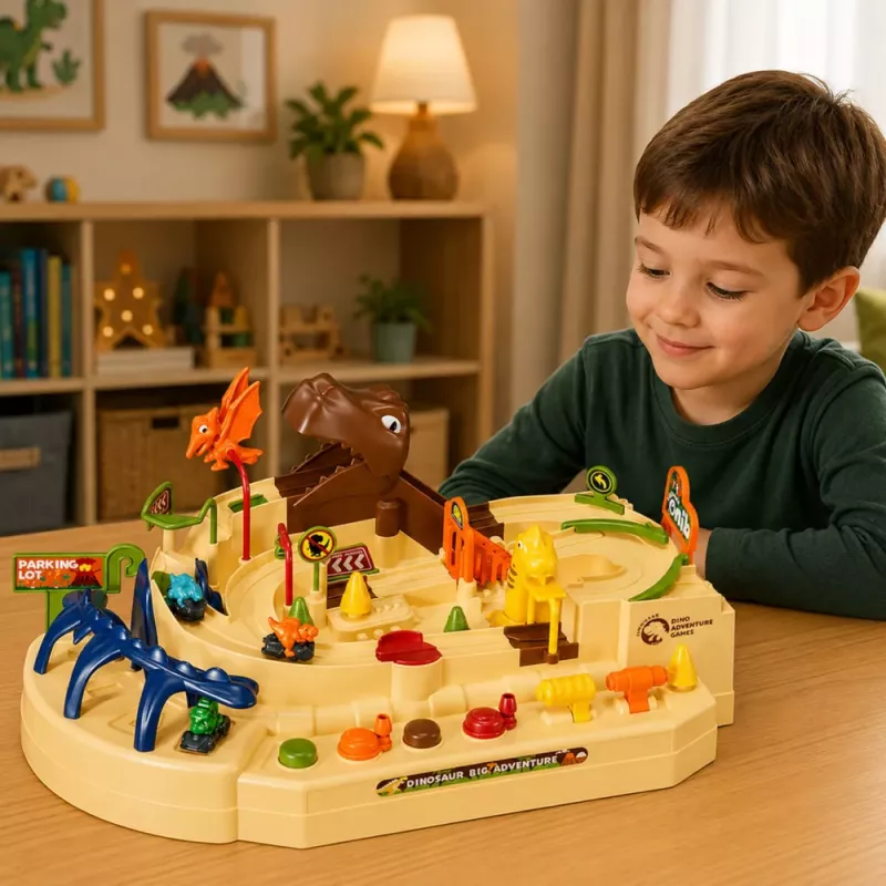 LEAN TOYS Interaktive manuelle Arcade-Bahn mit Dinosauriern 8 Herausforderungen Fahrzeuge