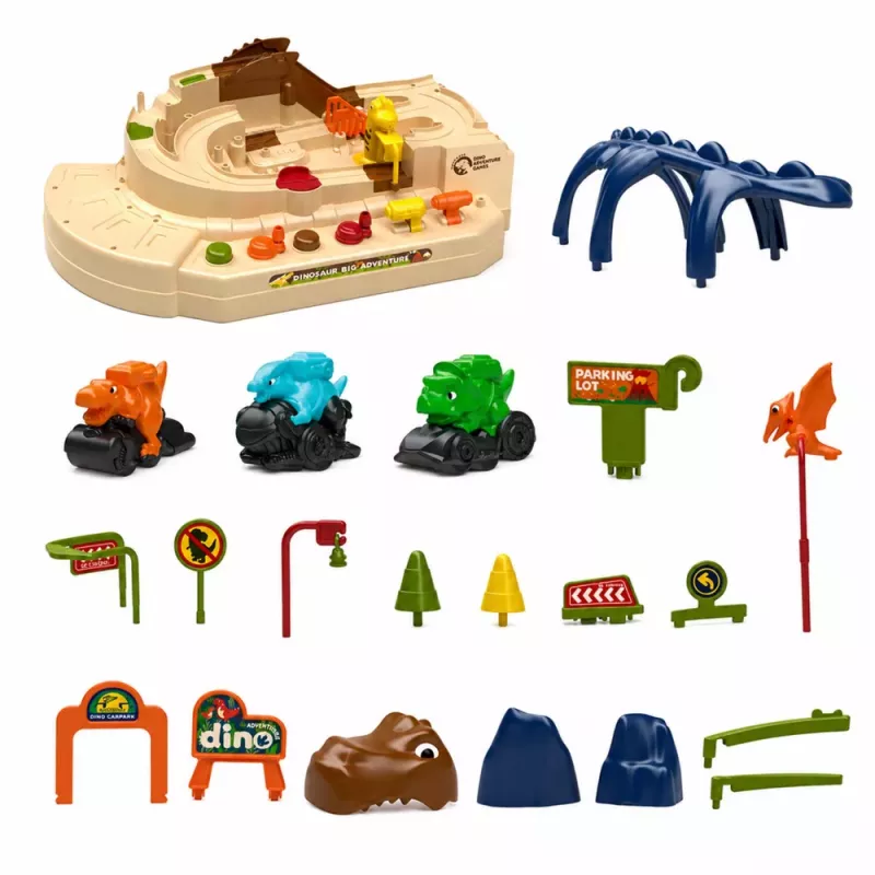 LEAN TOYS Interaktive manuelle Arcade-Bahn mit Dinosauriern 8 Herausforderungen Fahrzeuge
