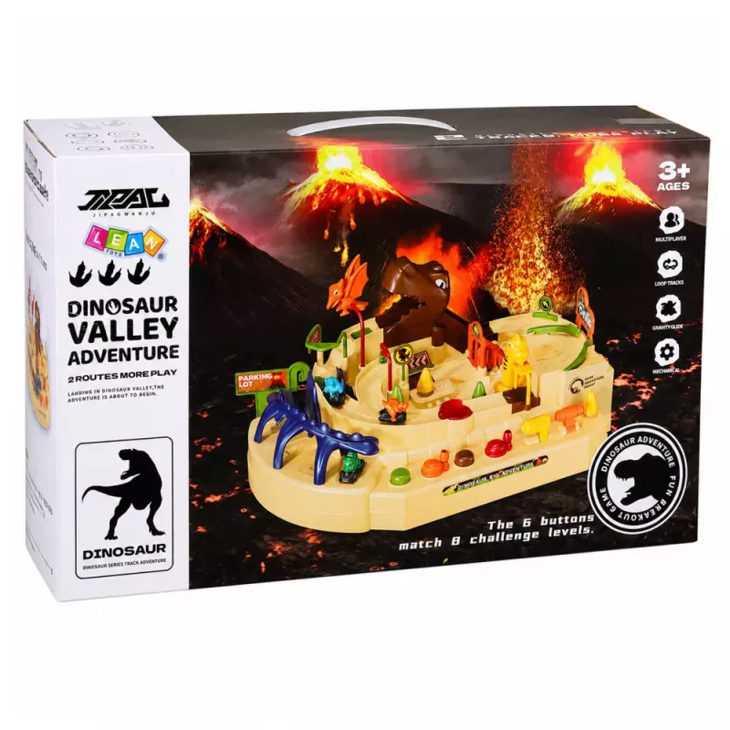 LEAN TOYS Interaktive manuelle Arcade-Bahn mit Dinosauriern 8 Herausforderungen Fahrzeuge