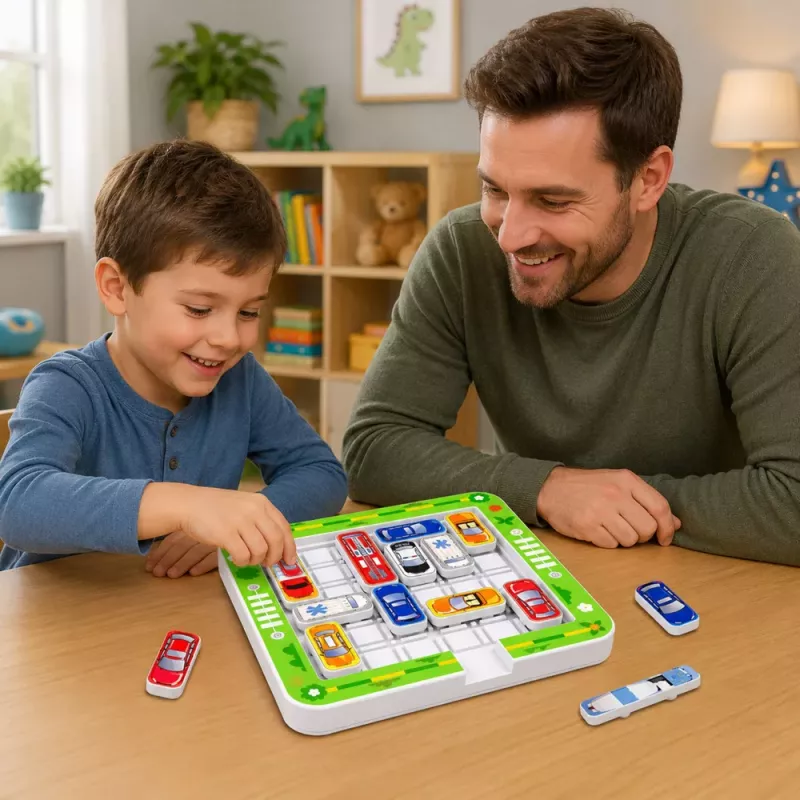 LEAN TOYS Magnetpuzzle-Spiel Magnetische Autos 15 Fahrzeuge 60 Karten Brett