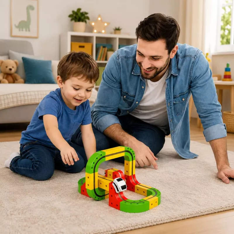 LEAN TOYS Magnetische Eisenbahn mit elektrischem Zug 3D Kreativbau 67 Teile