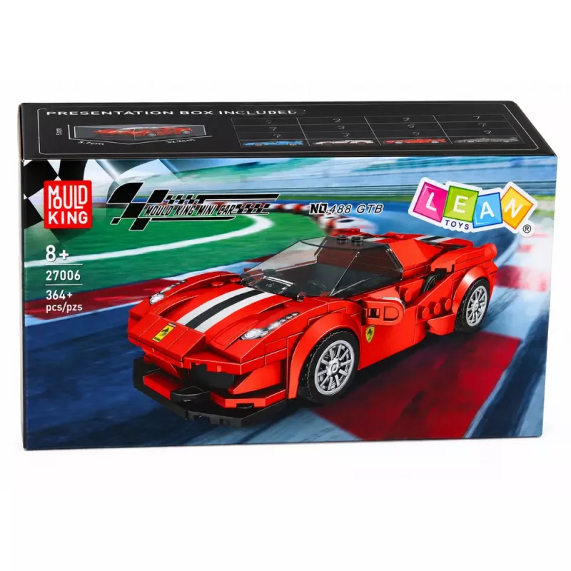 LEAN TOYS Konstruktionsbausteine Sportwagen Rennwagen Vitrine Rot 364 Teile