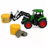 LEAN TOYS Landwirtschaftsset Traktor mit Ballengreifer Anhänger Heu 1:24
