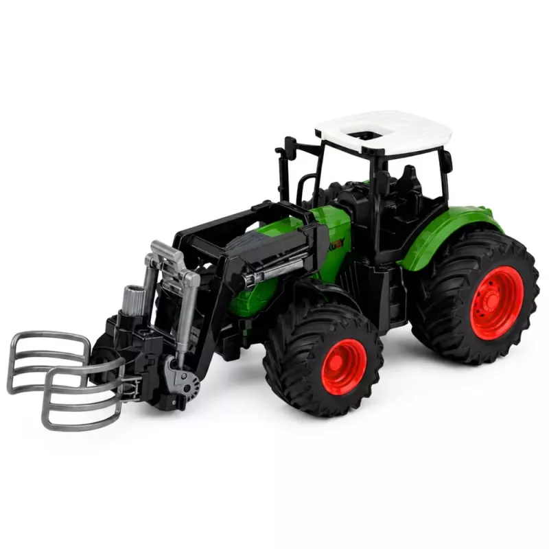 LEAN TOYS Agricultural Farm Tractor with Bale Grabber Rubber Wheels Green 1:24