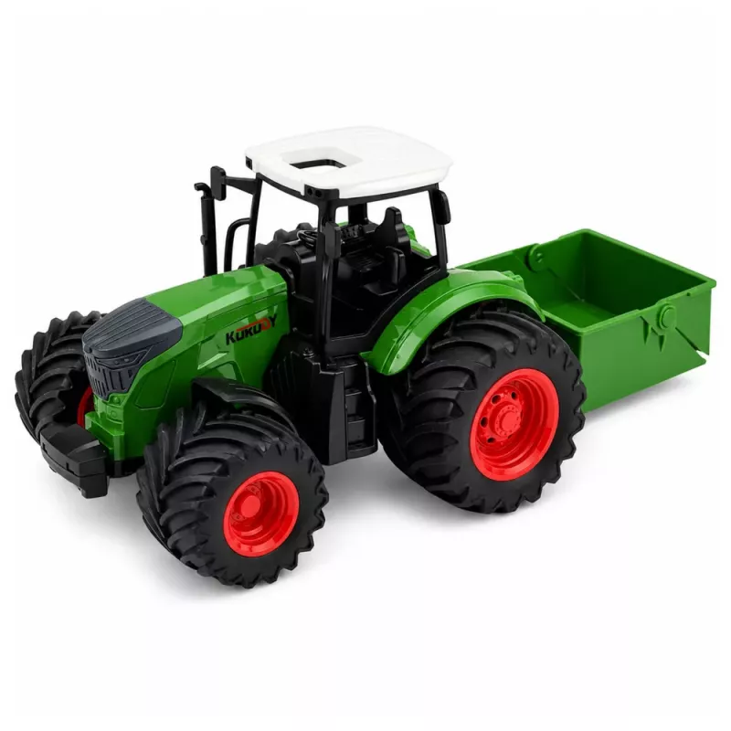 LEAN TOYS Agricultural Farm Tractor With Fertilizer Spreader Rubber Wheels Green 1:24