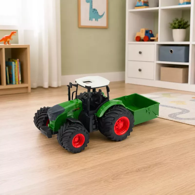 LEAN TOYS Agricultural Farm Tractor With Fertilizer Spreader Rubber Wheels Green 1:24
