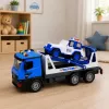 LEAN TOYS Polizei-Abschleppwagen mit Streifenwagen Fahrzeugset Lichter Geräusche Blau