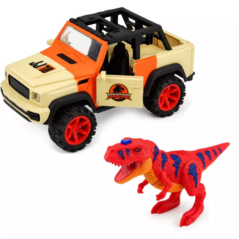 LEAN TOYS Geländewagen mit T-Rex Dinosaurier, Lichter, Geräusche, öffnende Türen