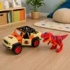 LEAN TOYS Geländewagen mit T-Rex Dinosaurier, Lichter, Geräusche, öffnende Türen