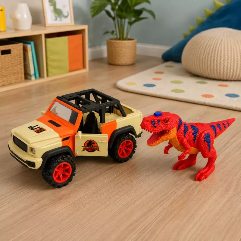 LEAN TOYS Geländewagen mit T-Rex Dinosaurier, Lichter, Geräusche, öffnende Türen