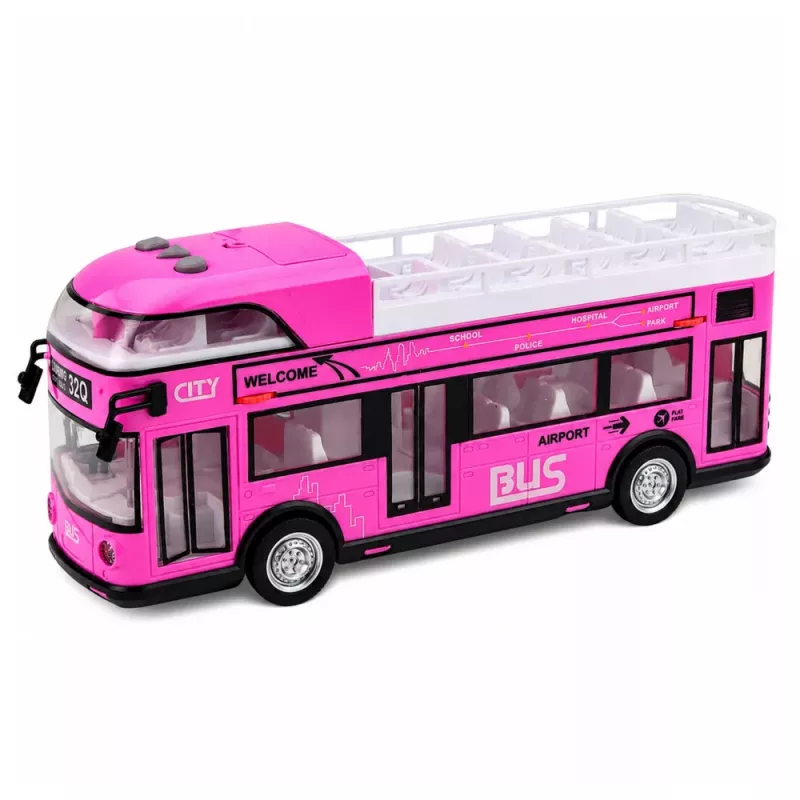 LEAN TOYS Doppeldecker-Stadtbus mit Türen, Lichtern und Geräuschen, Pink