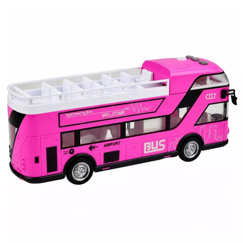 LEAN TOYS Doppeldecker-Stadtbus mit Türen, Lichtern und Geräuschen, Pink