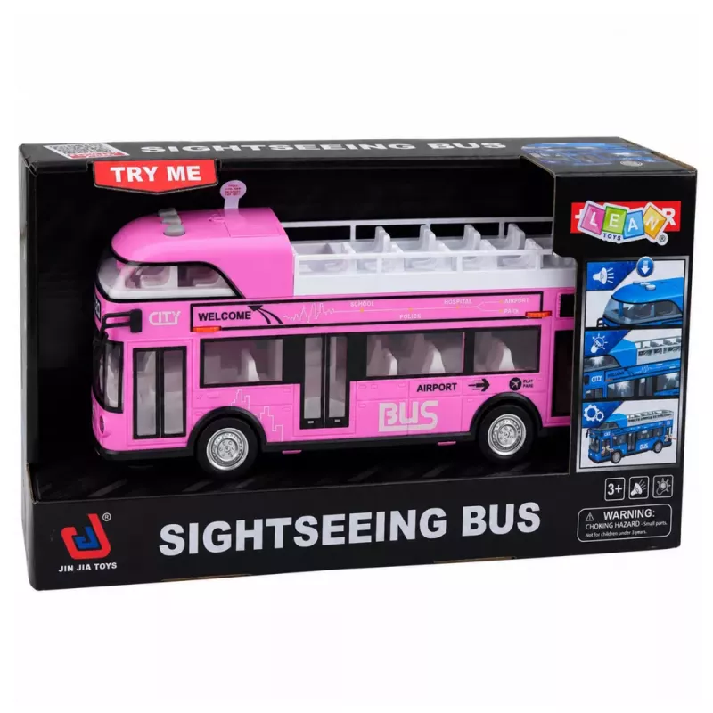 LEAN TOYS Doppeldecker-Stadtbus mit Türen, Lichtern und Geräuschen, Pink